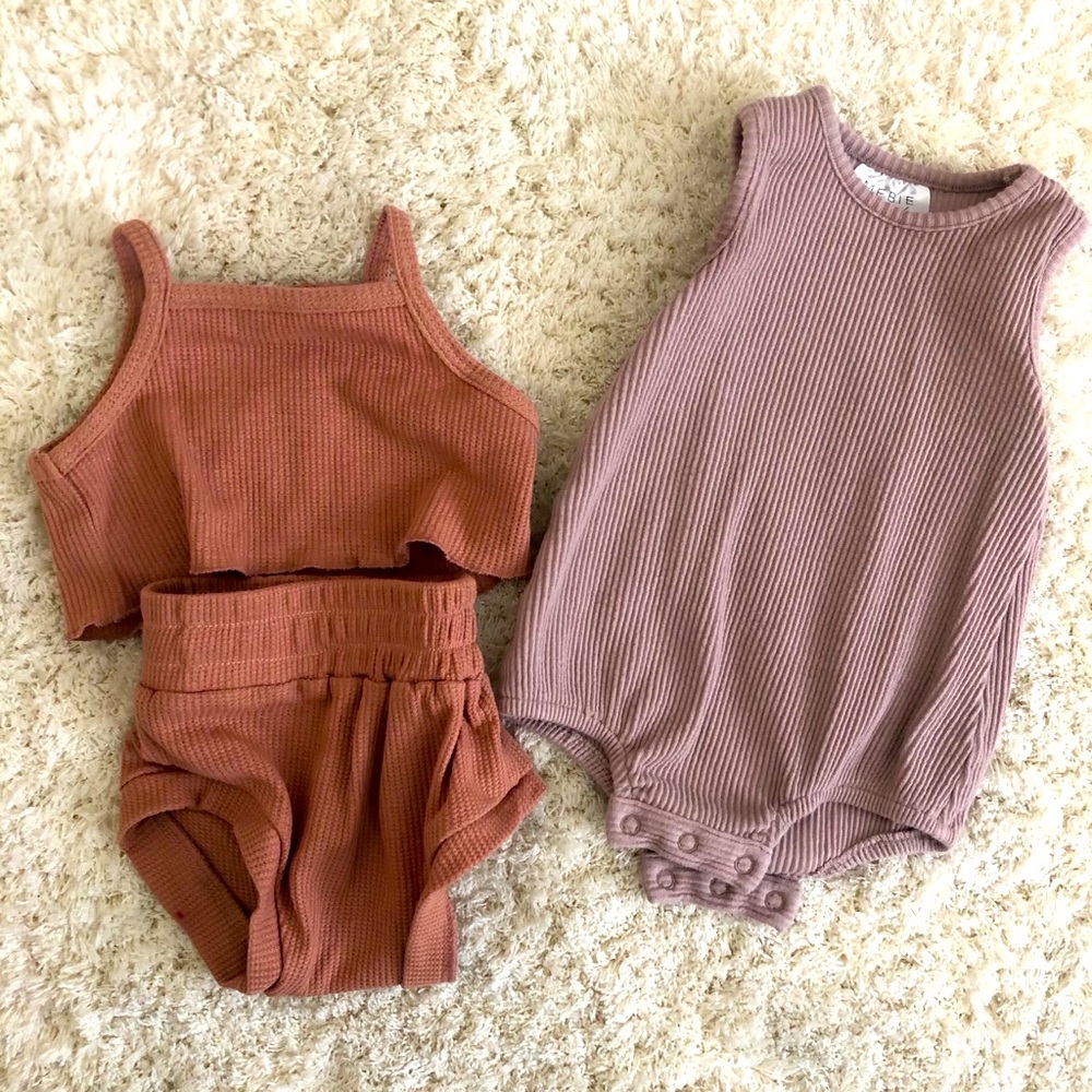 2 baby girl neutral colored outfits